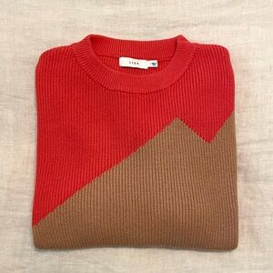 Lush Color Block Long Sleeve Sweater in Red and Tan NWOT